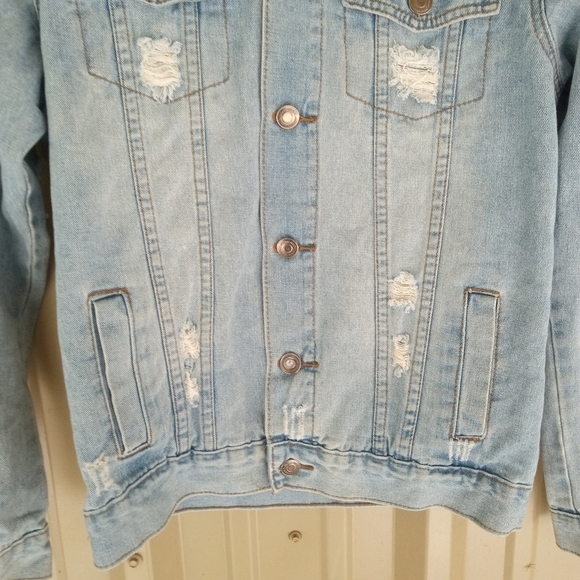 Women's Carbon Savage Distressed Blue Jean Denim Jacket Size Small Red Dragon - Picture 3 of 11